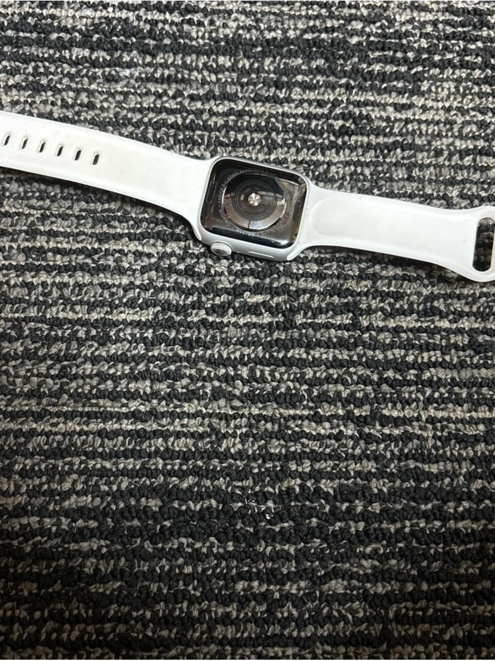 Apple Smartwatch with White Band and Silver Case